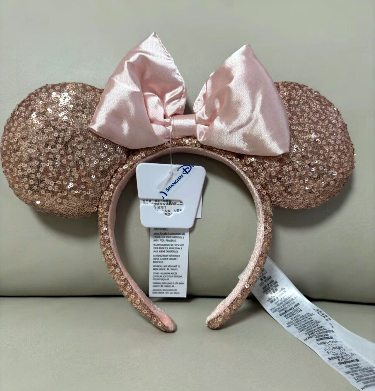 US Disney Parks Rose Gold Sequin Pink Bow Minnie  Mouse Ears Headband 2022 NWT