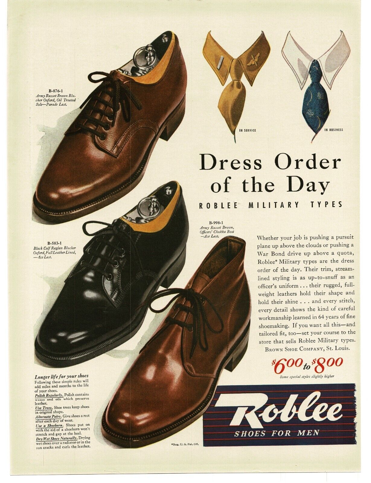1943 Roblee Shoes For Men Blucher Oxford Chukka Boot Vintage Print Ad