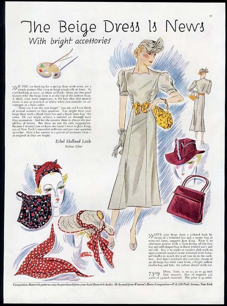 Hats Purses Dress 1937 Women\'s FASHION Accessory Ad Page Color on Back Side