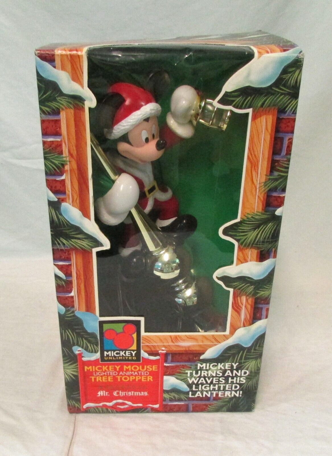 Mr Christmas Disney Mickey Mouse Santa Animated Lighted Tree Topper 1990s Works