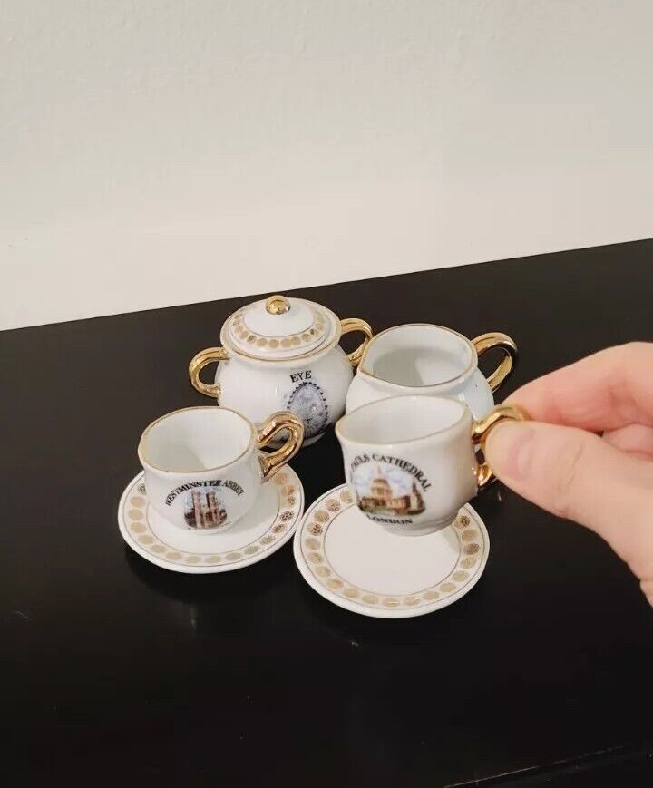 ❤️7 Pcs Mini Tea Set -2 Tea Cups, Saucers, Creamer, Sugar Bowl Porcelain London