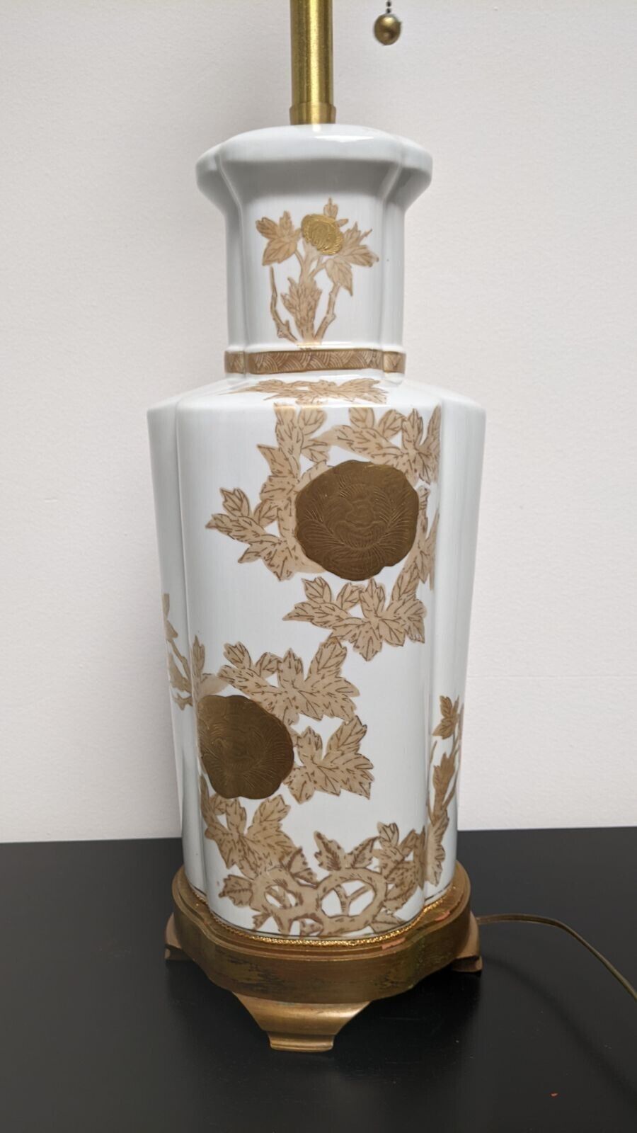 Vintage Marbro Gold Chinoiserie Large Table Lamp Porcelain Handpainted