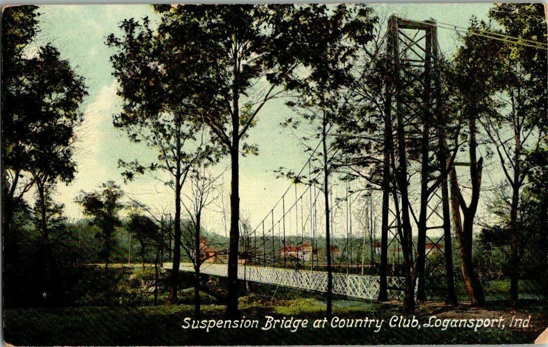 1910. SUSPENSION BRIDGE AT COUNTRY CLUB. LOGANSPORT, IND. POSTCARD. DC9