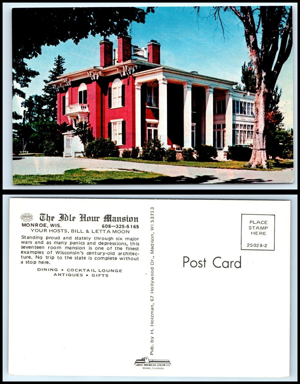 WISCONSIN Postcard - Monroe, The Idle Hour Mansion L6