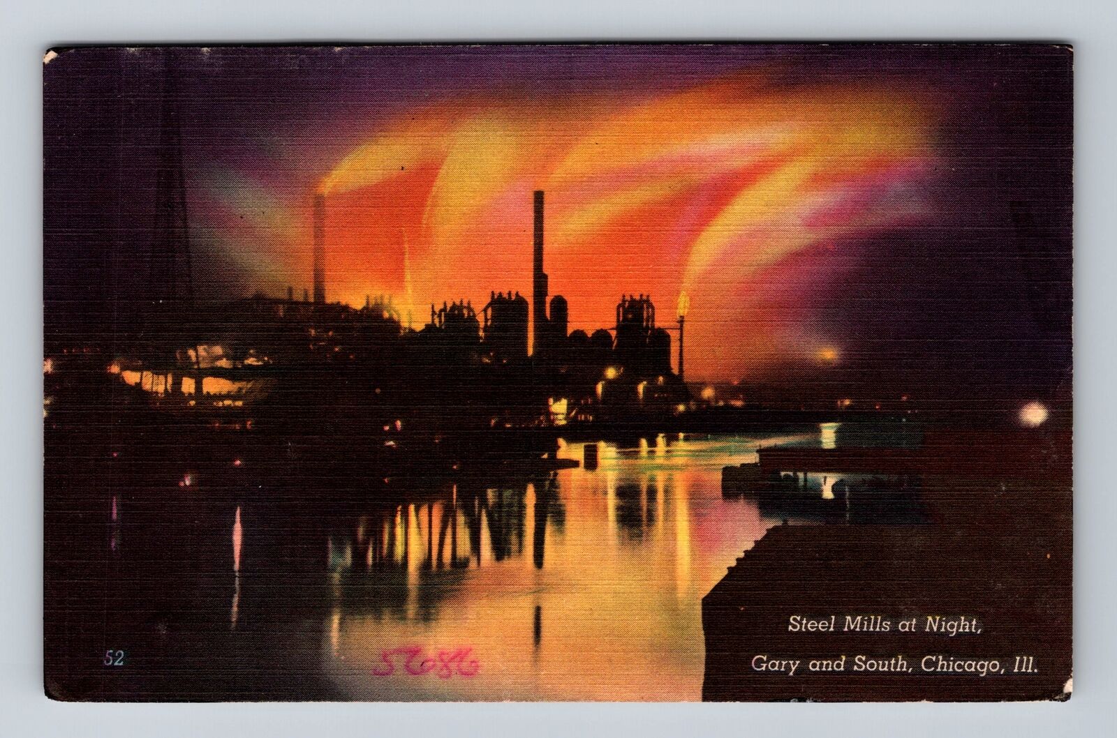 Chicago IL-Illinois, Steel Mills at Night, Gary and South, Vintage Postcard