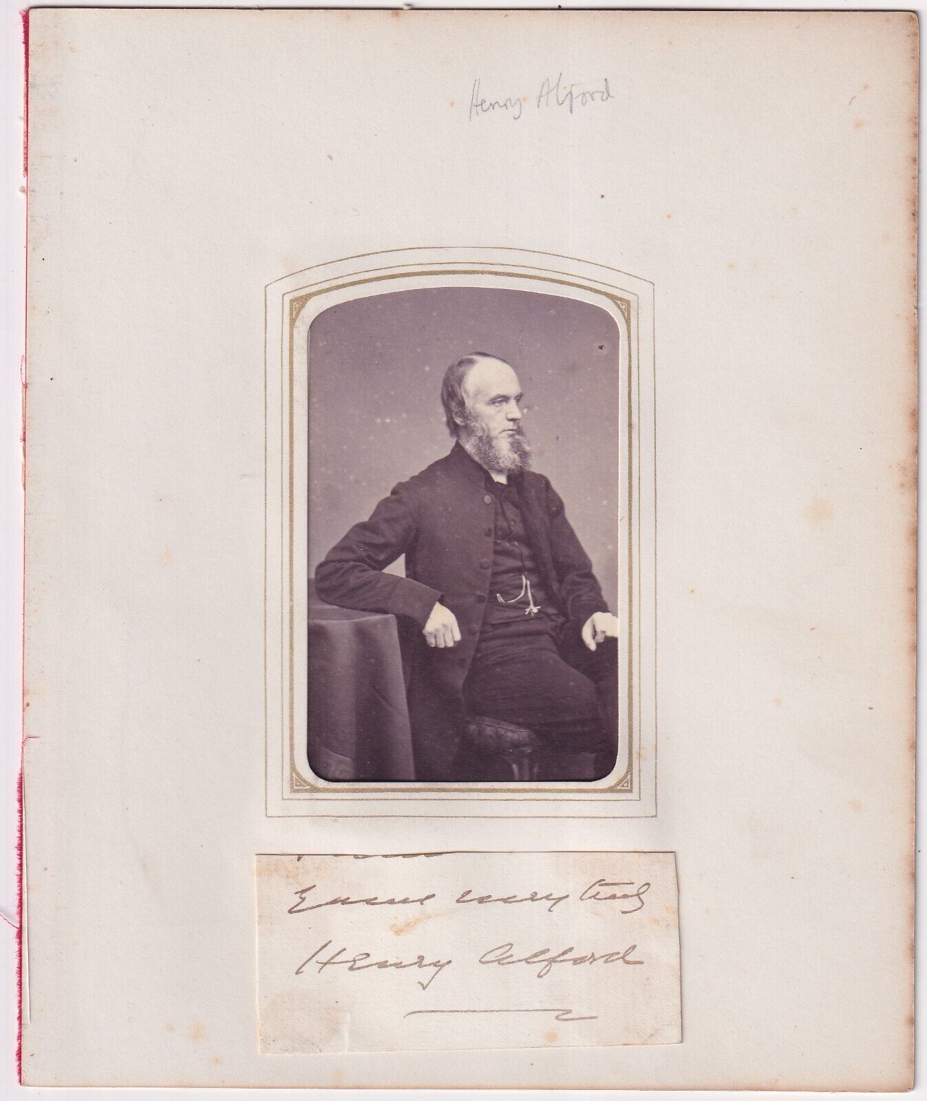 Original Cdv photo & autograph Henry Alford Scholar Poet Writer c 1860