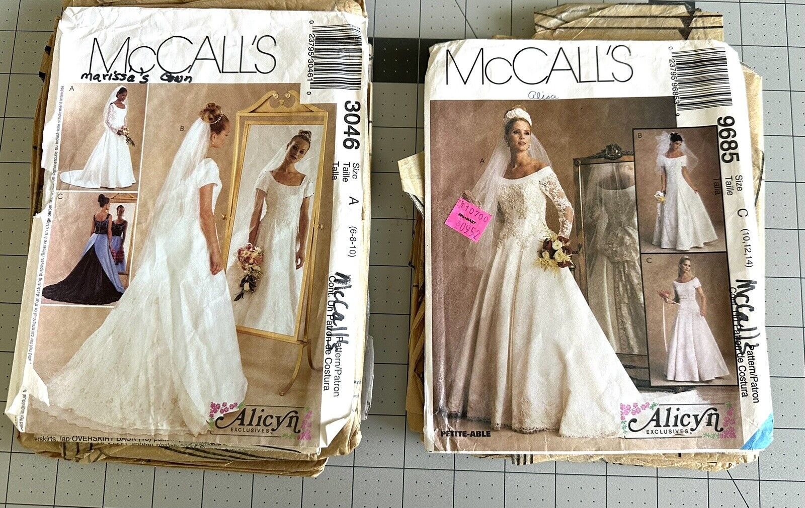 MCCALL'S Set/2 Wedding Dress Patterns 3046 (A 6,8,10), 9685 (C 10,12,14) Alicyn