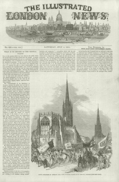 Godiva Procession at St. Michael's church, Coventry Fair 1851 antique ILN page