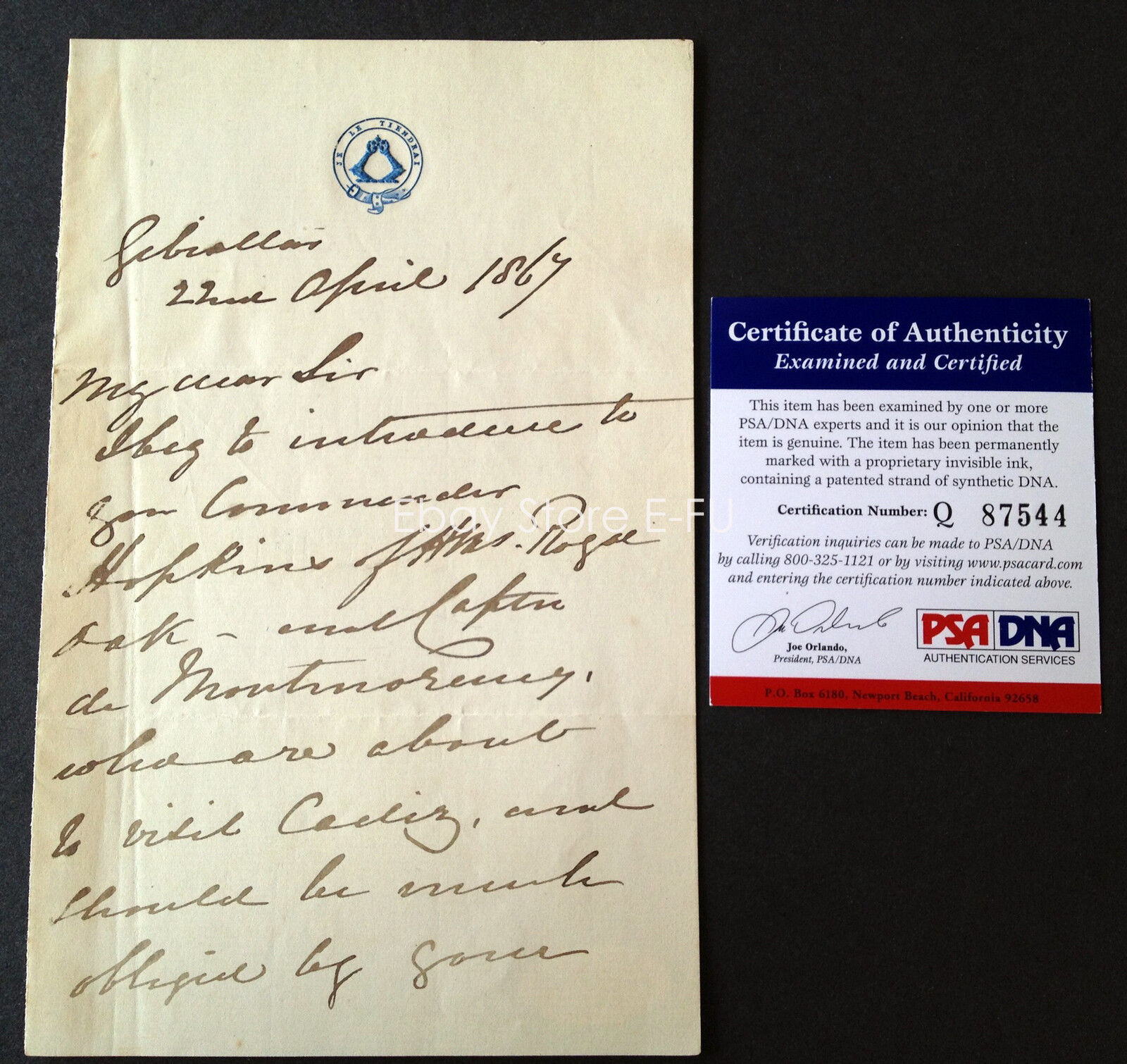LORD RICHARD AIREY Signed 1867 Letter British General Crimean War PSA/DNA COA