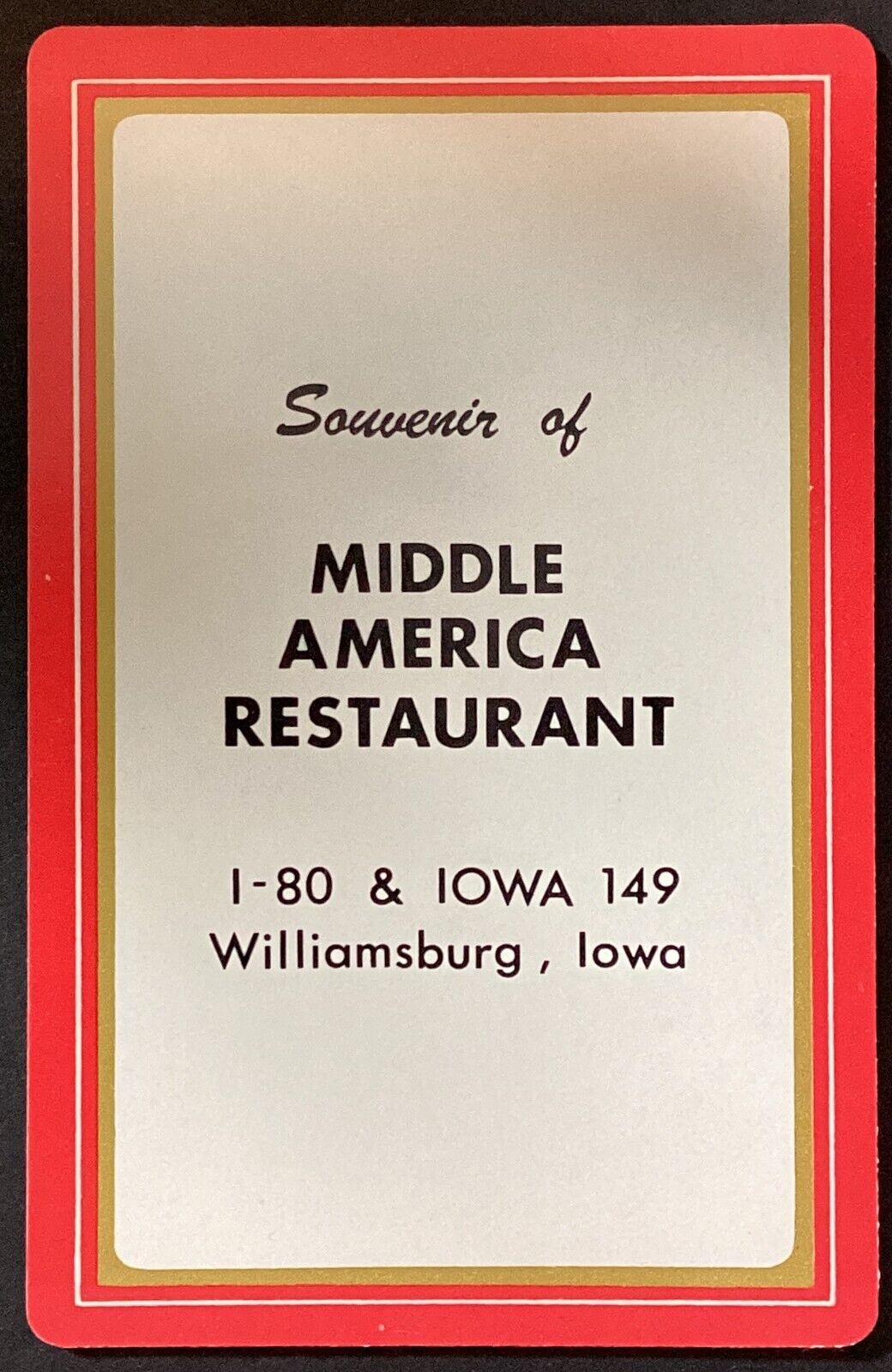 Middle America Restaurant Williamsburg Iowa Vintage Single Swap Playing Card