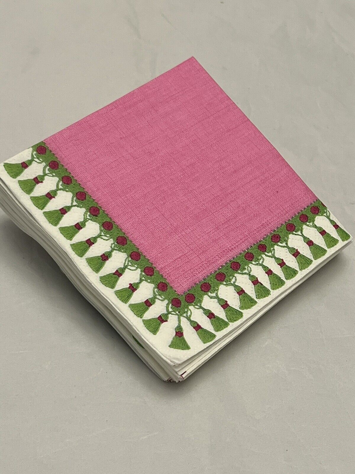 Vintage paper cocktail party napkins pink green tassel display crafts