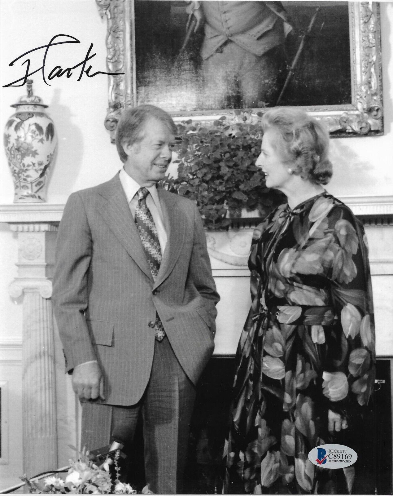 President Jimmy Carter Autographed 8x10 Margaret Thatcher Signed Beckett Coa 