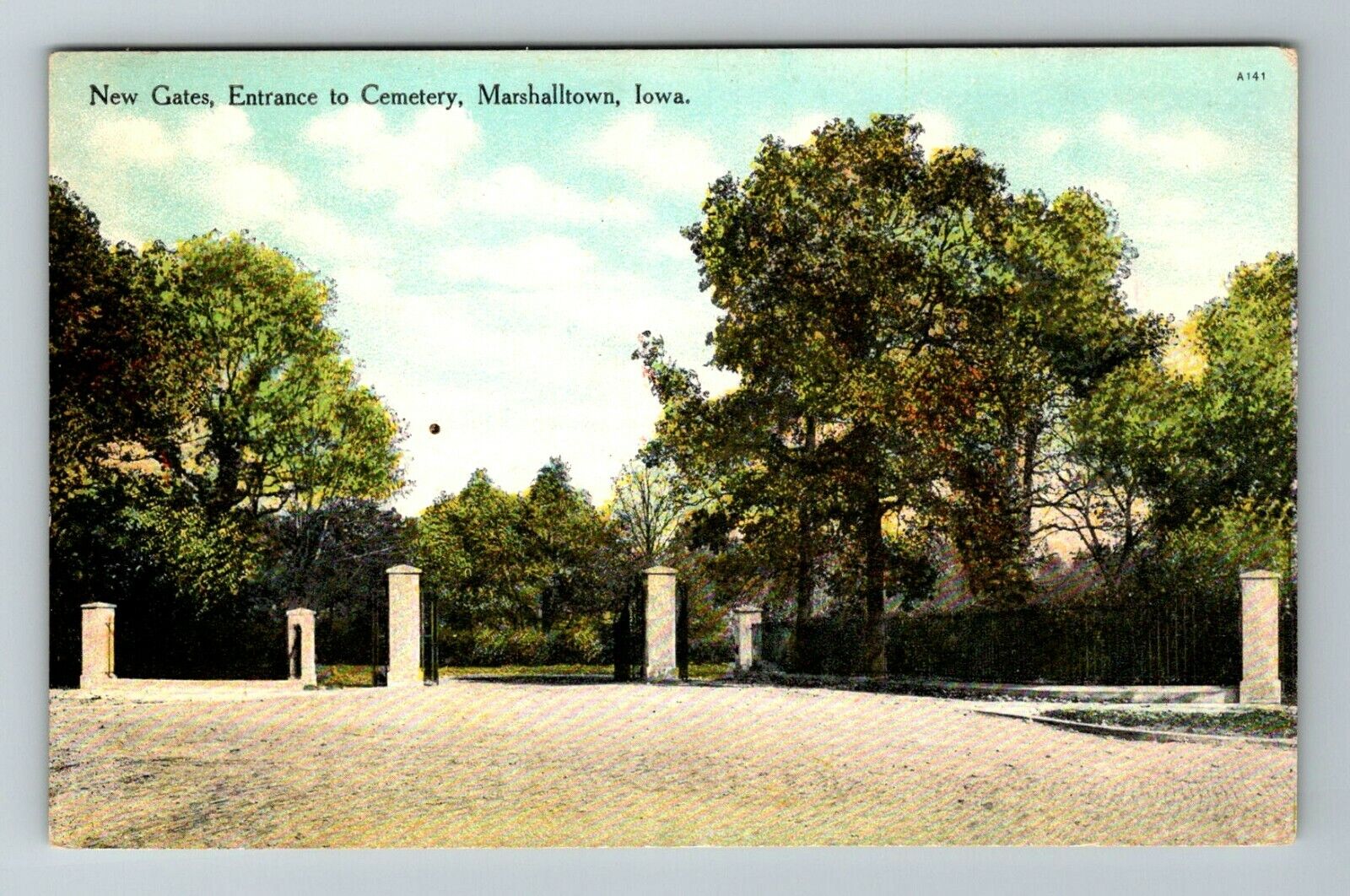 Marshalltown IA-Iowa, New Gates, Entrance To Cemetery, Vintage Postcard