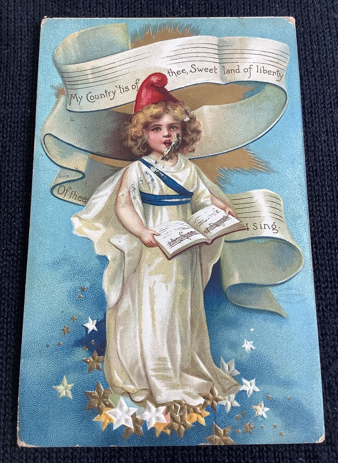 Vintage Ellen Clapsaddle My Country Tis Of Thee Patriotic Angel Postcard Flaw
