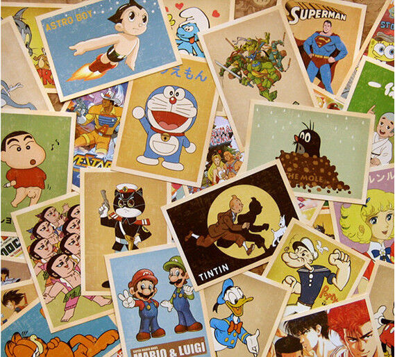 Retro Vintage Postcards Classic Cartoon Bulk Lot 32 PCS Cards Set Posters #011