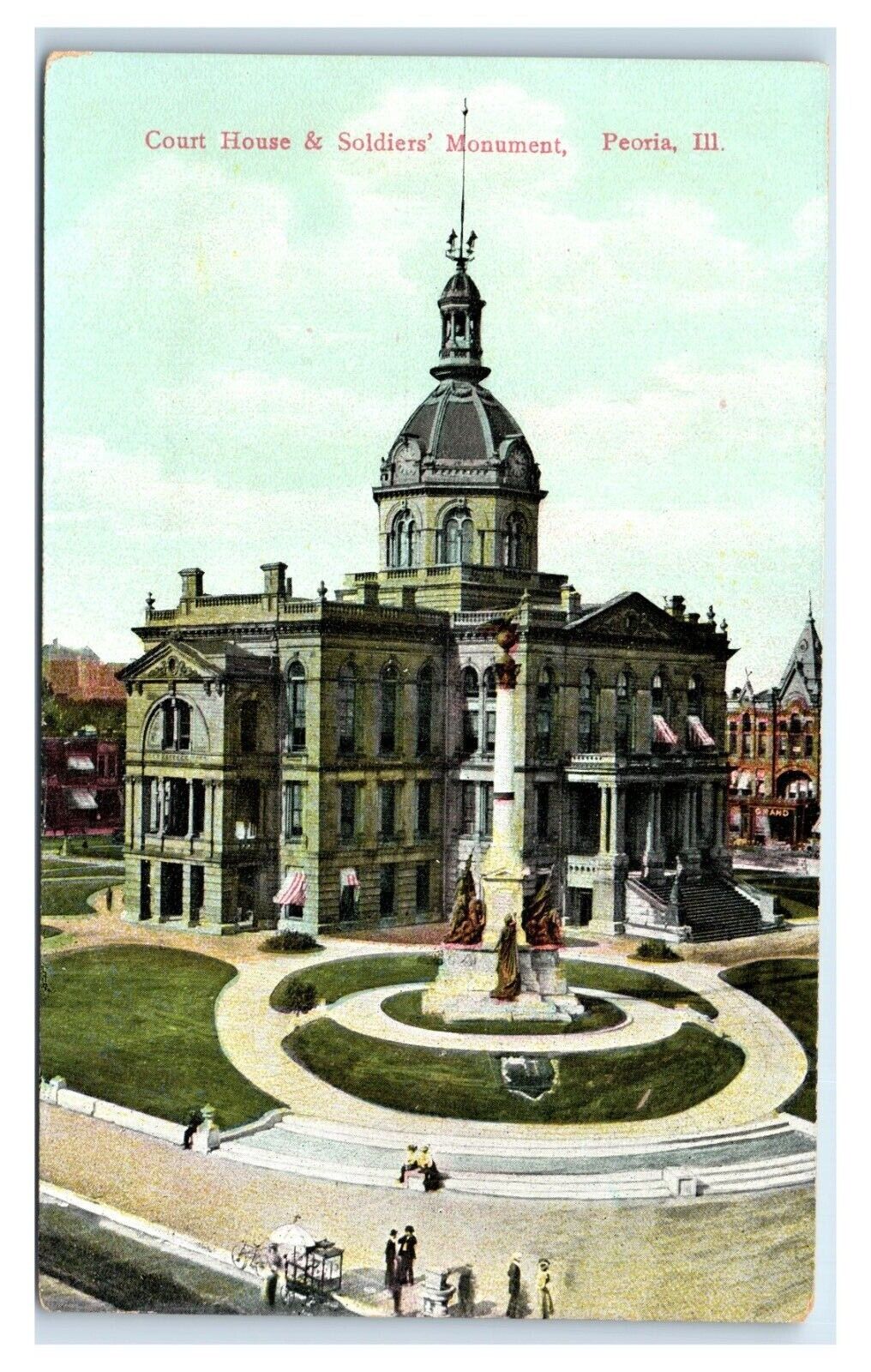 Postcard Court House & Soldiers\' Monument, Peoria, Illinois T90