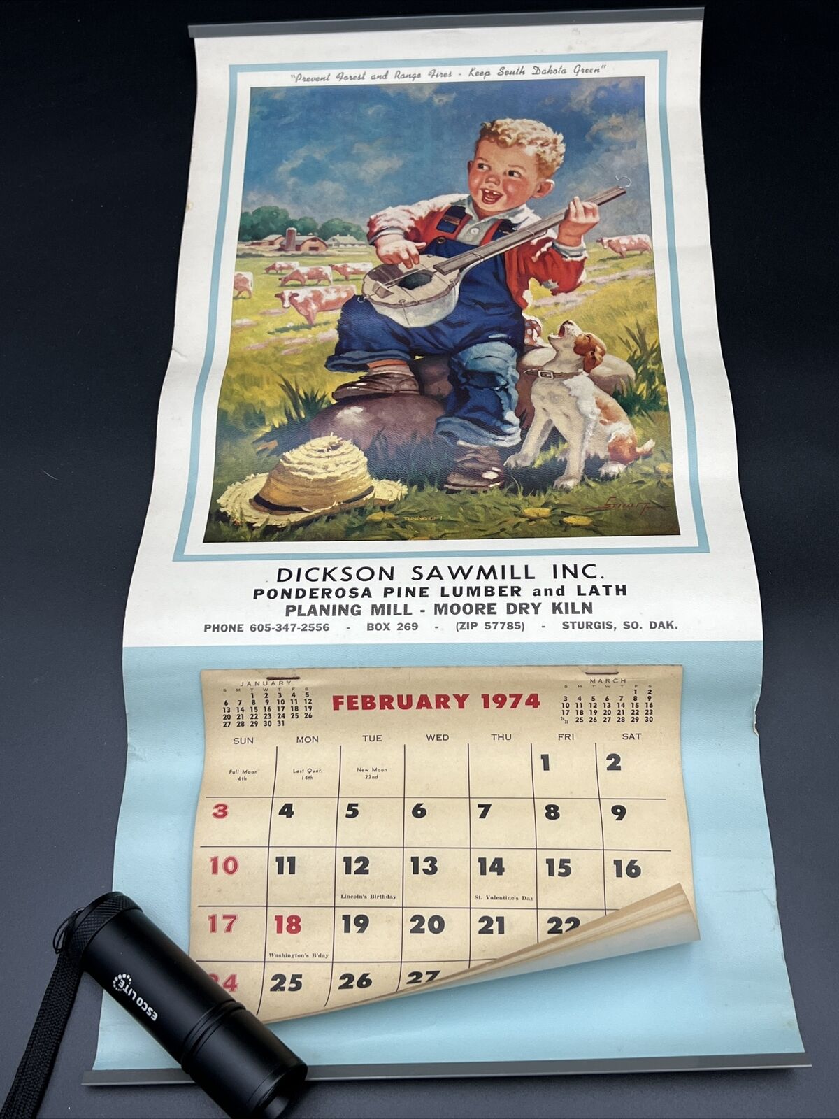 Vintage 1974 Advertising Calendar w/Stuart Print, Sturgis, SD 21.5