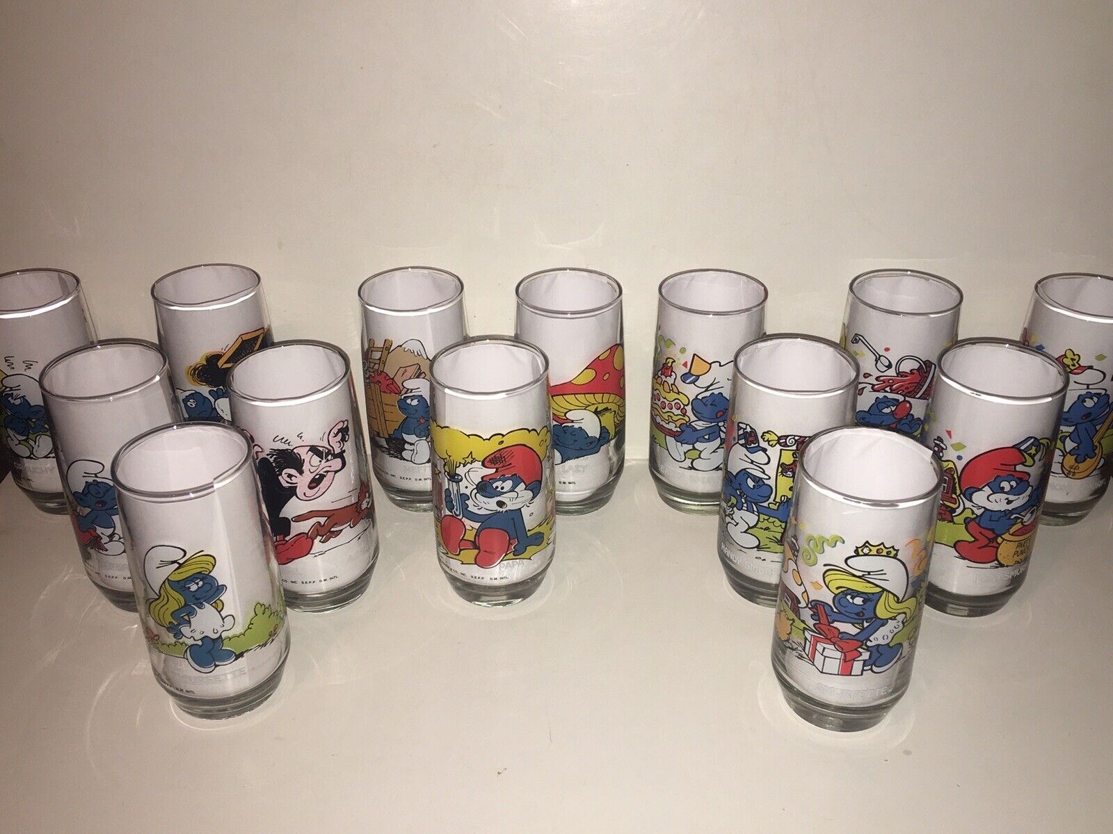 Smurf Vintage Glasses Complete Set Of 14 1982 8 Glasses 1983 6 Glasses