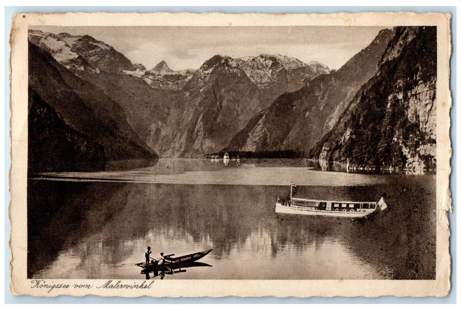 c1930's Boating at Konigssee from Malerwinkel Germany Posted Vintage Postcard