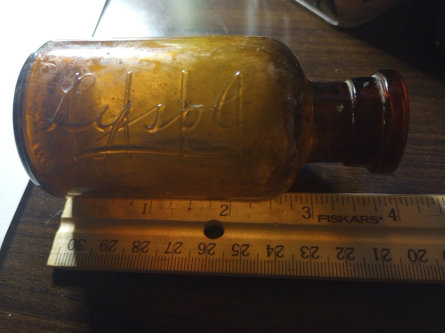 Antique/Vintage*Amber-Brown Bottle*Embossed Script LYSOL*No Chips/Crcks*3 6/8 in