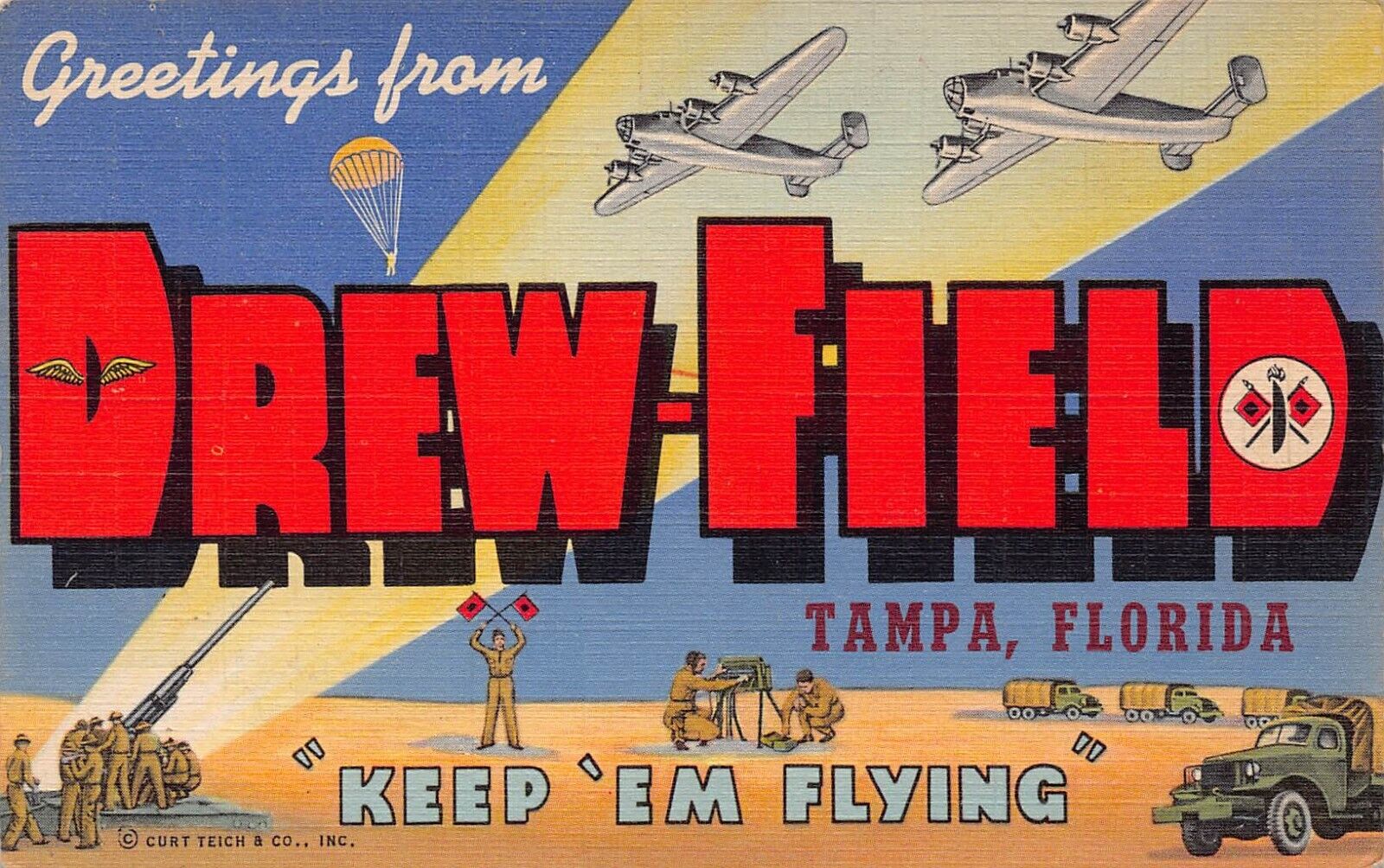 Tampa Florida Drew-Field Greetings From Larger Not Large Letter 2B-H99 Linen PC