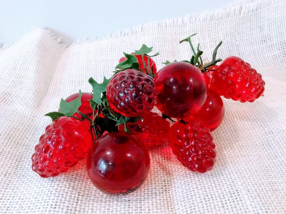 MCM Vintage Red Lucite Grapes and Berries Strawberry Cluster