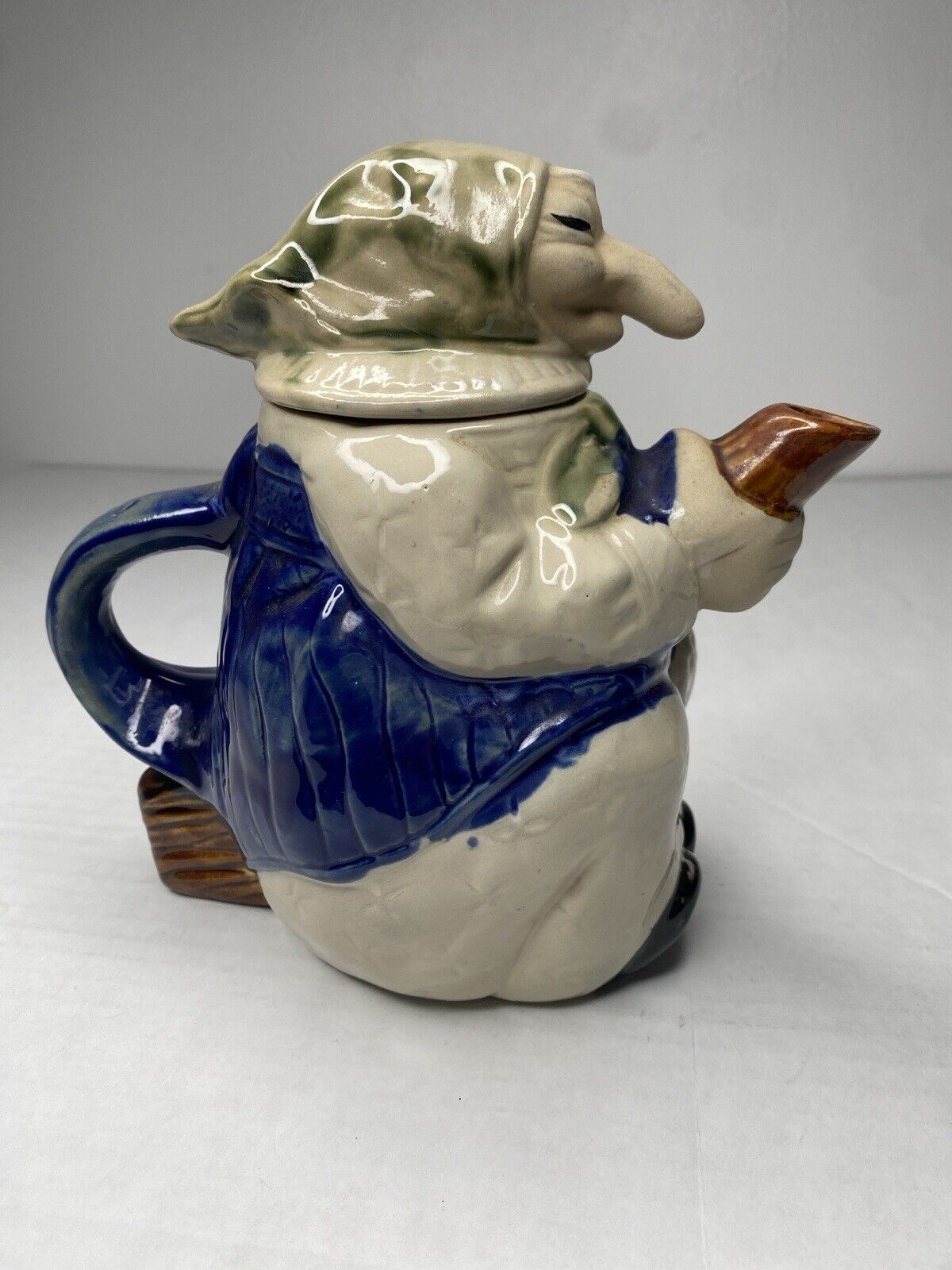 Vintage Witch Woman On Broom 1980 Tea Pot R.J. Drinkwater Ceramic Pottery