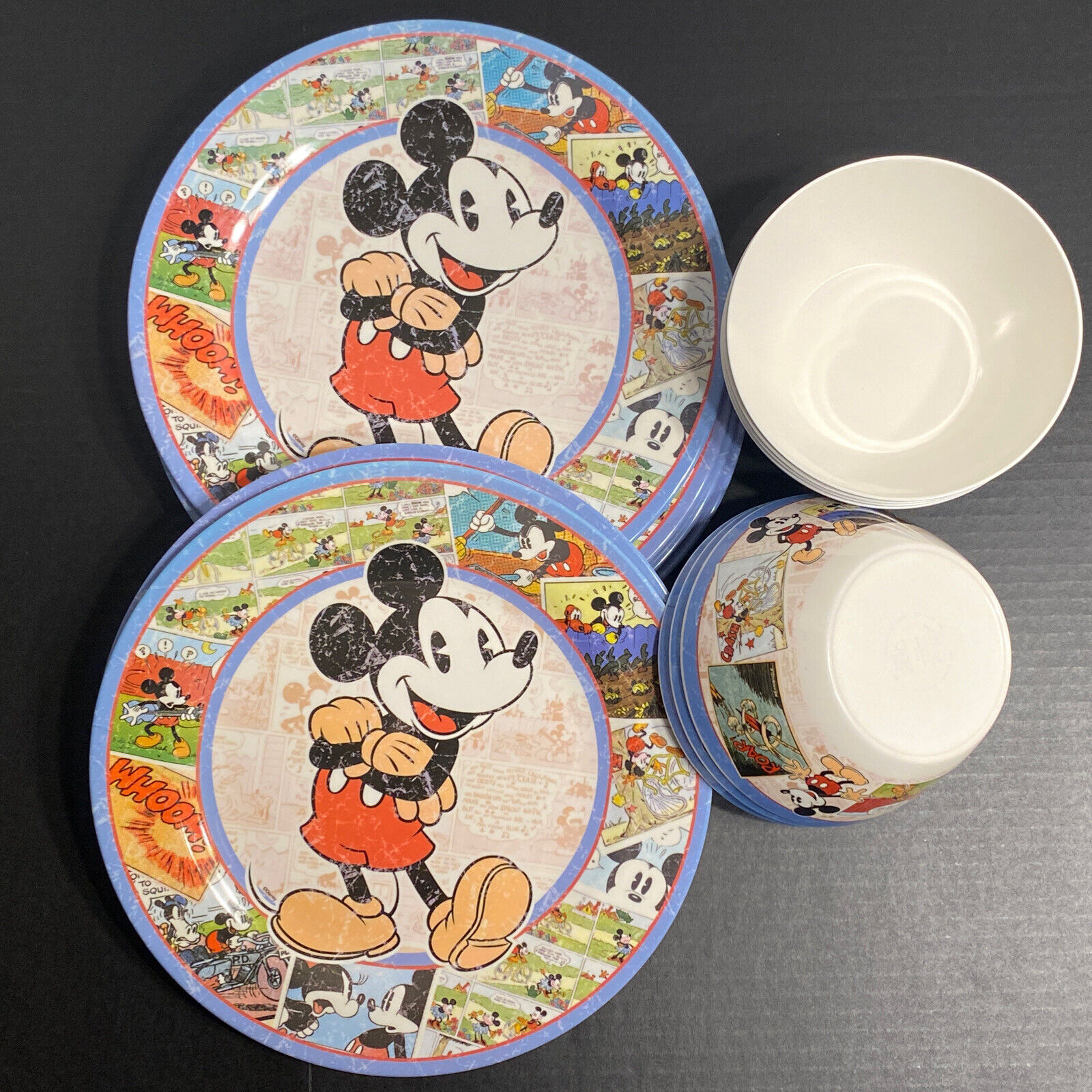 Lot of 13  Zak Designs  Disney Vintage Comic Strips Mickey 6 Plates and 7 Bowls