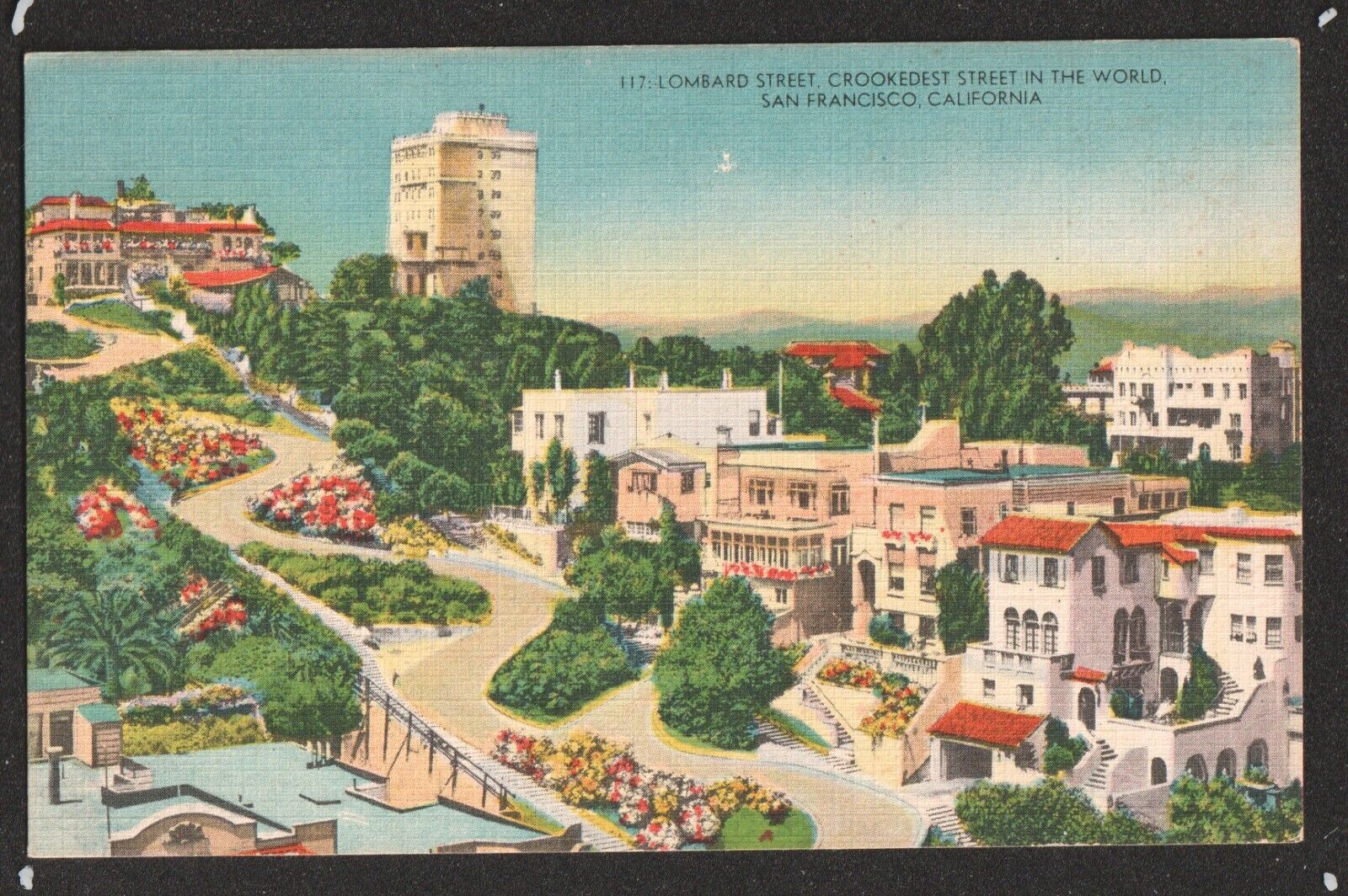 Lombard St Crookedest in World San Francisco c1930s Linen Postcard California