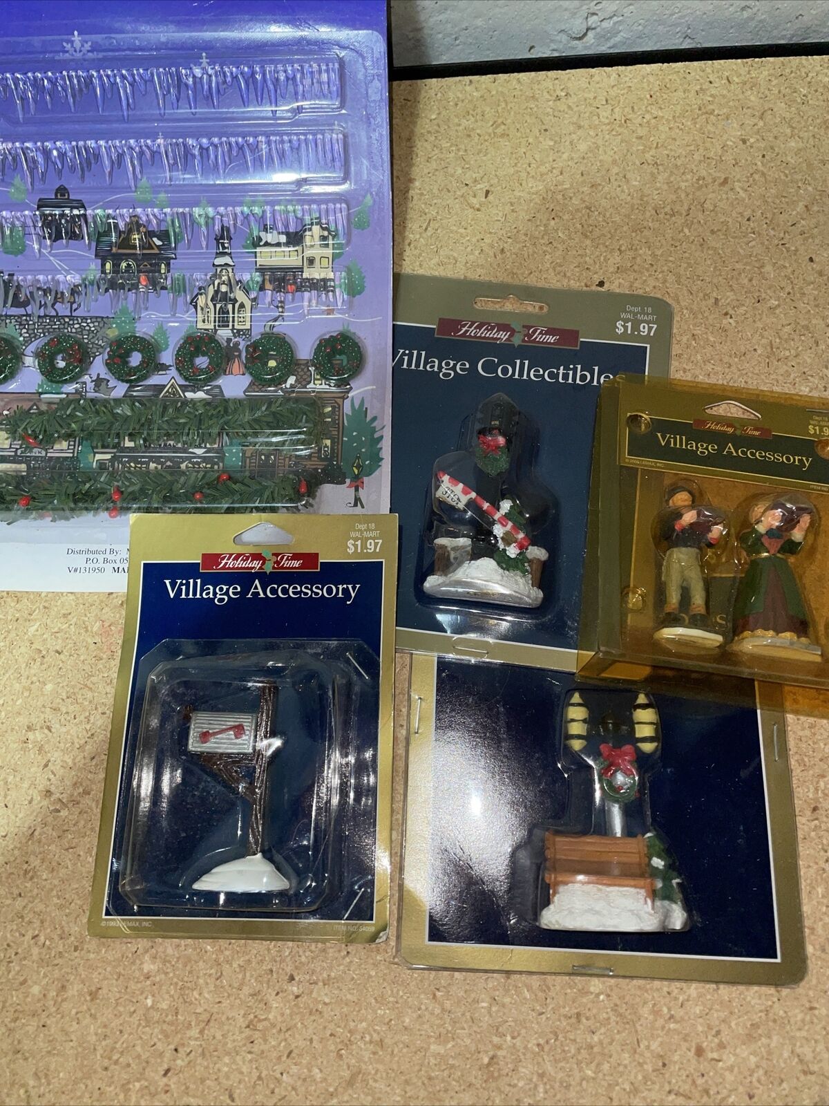 Holiday Time Accessories Mailbox railroad crossing lamp post and bench wreaths