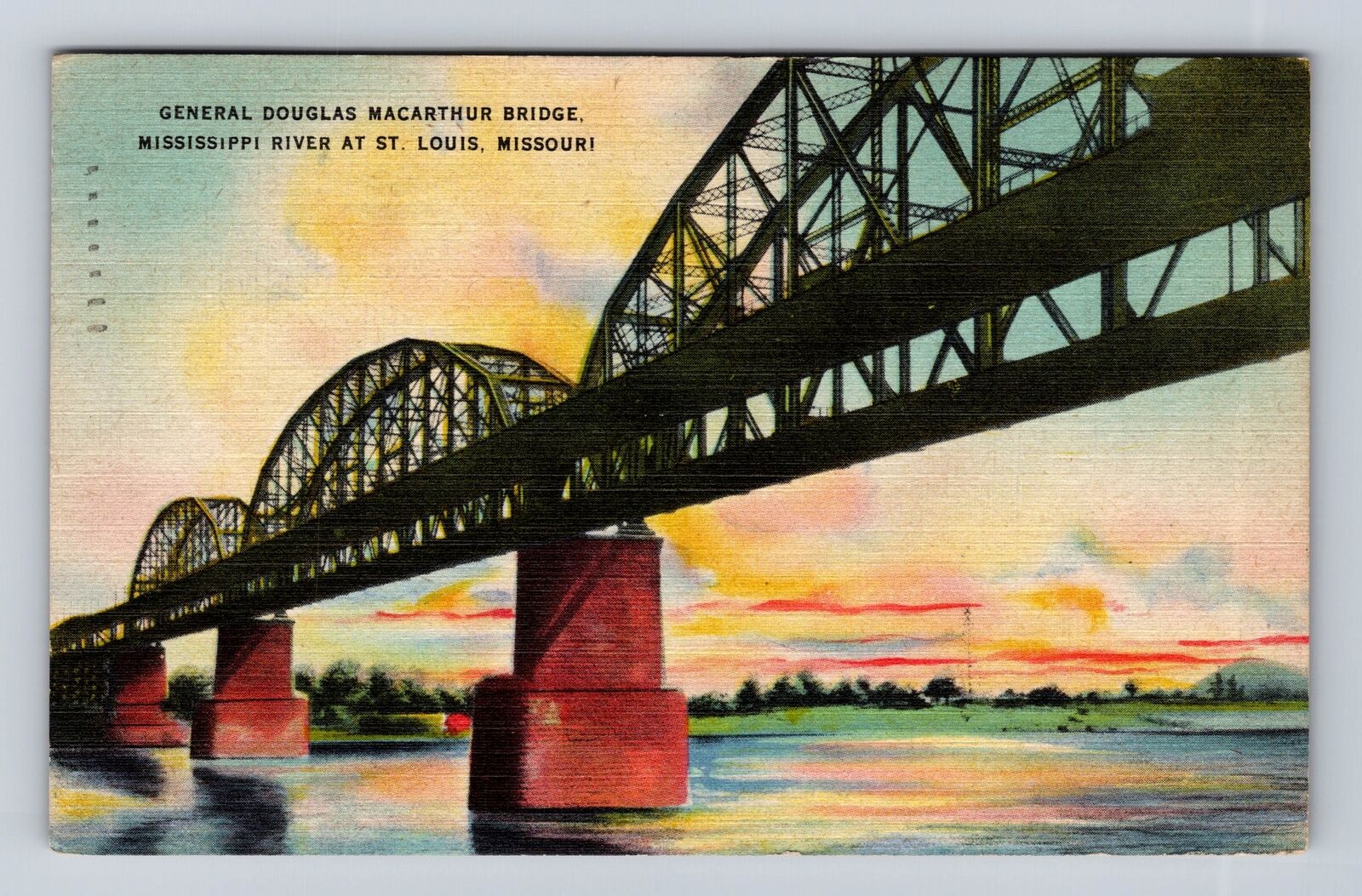 St Louis MO-Missouri, General Douglas MacArthur Bridge, Vintage c1946 Postcard