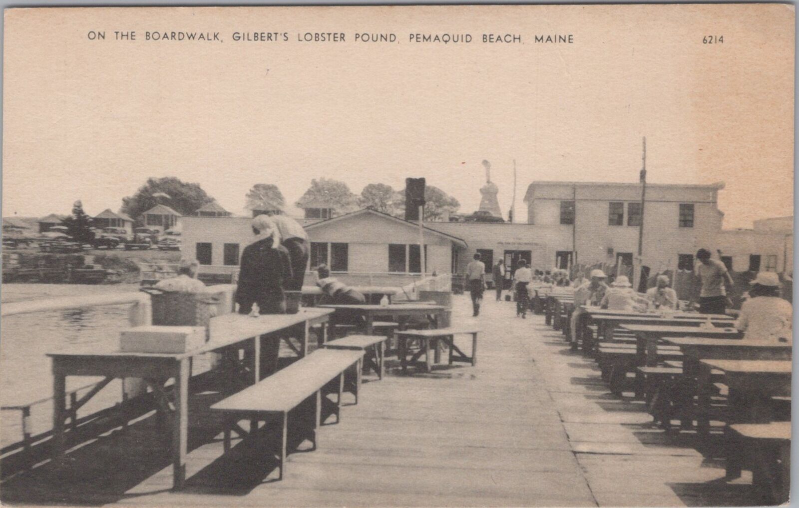 Boardwalk at Gilbert\'s Lobster Pound Pemaquid Beach Maine 1951 Postcard