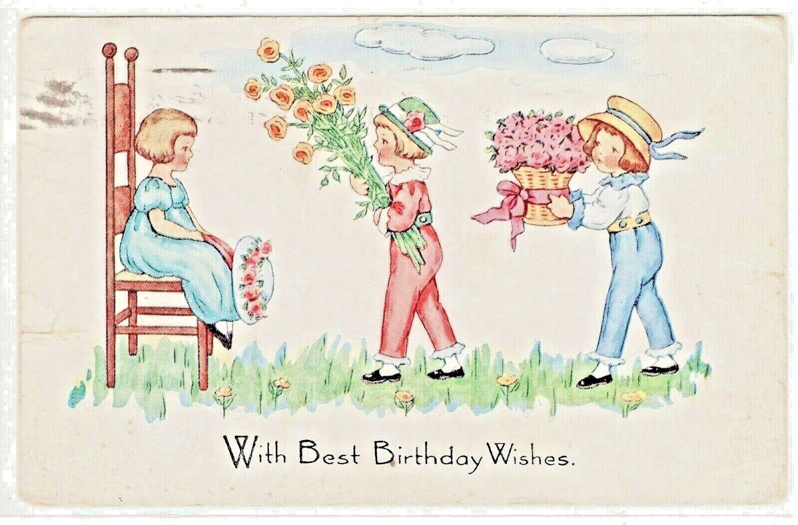 Birthday Greetings Girl Boys  Costumes Hats Flowers  PU 1919 Denver Co. (Z37A)