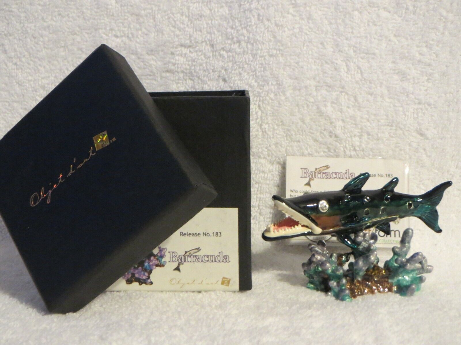 Bejeweled Work of Art Enamel Austrian Crystal Barracuda Fish Figure Trinket Box