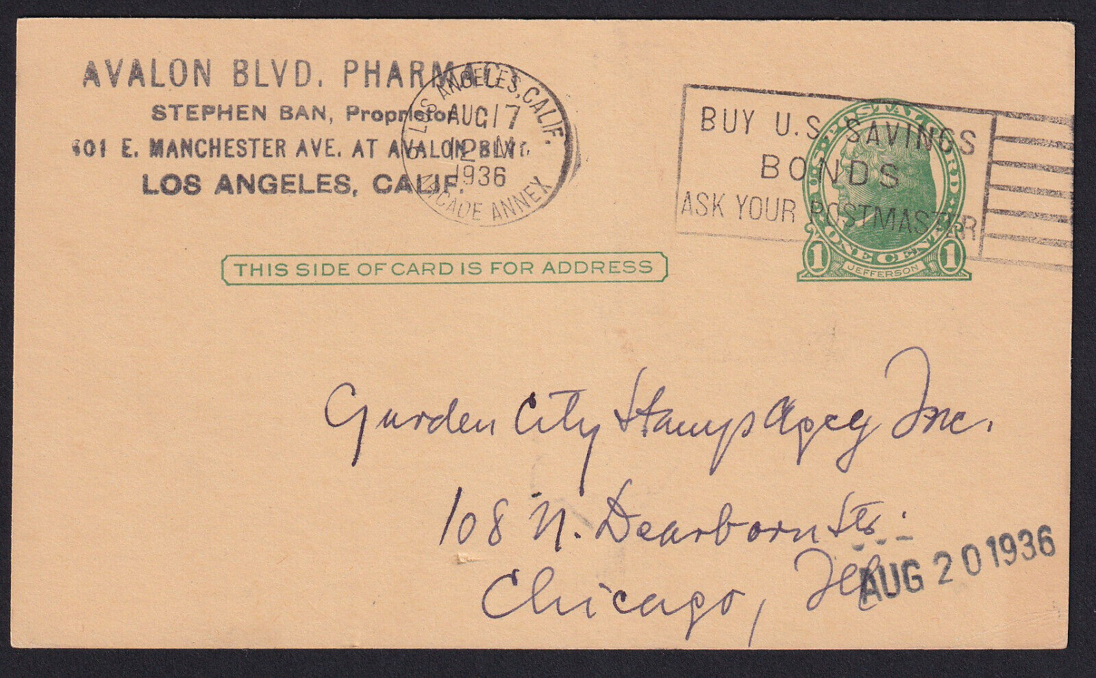 California-CA-Los Angeles-Avalon Blvd Pharmacy-Stephen Ban-Correspondence 1936