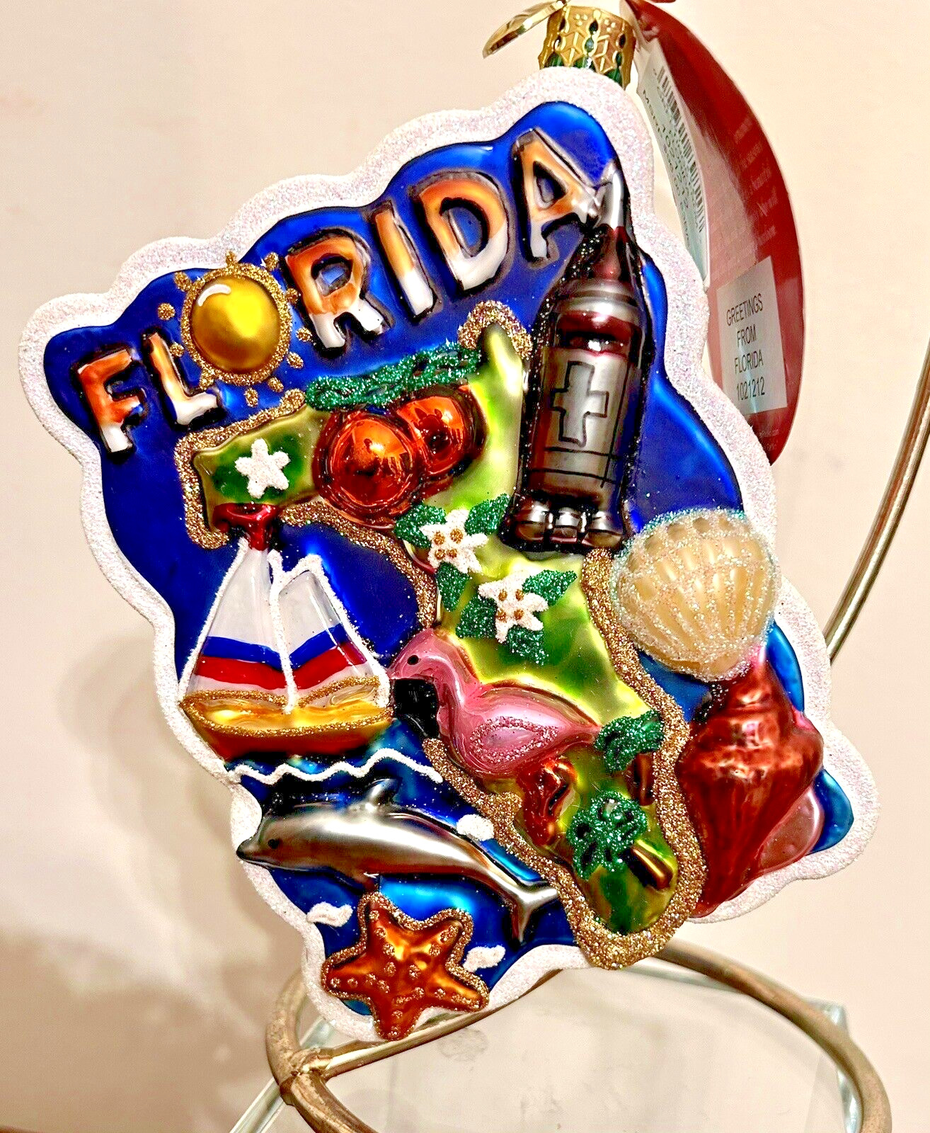 NWT Christopher Radko “Greetings From Florida” Glass Ornament #1021212 - 4-1/2\