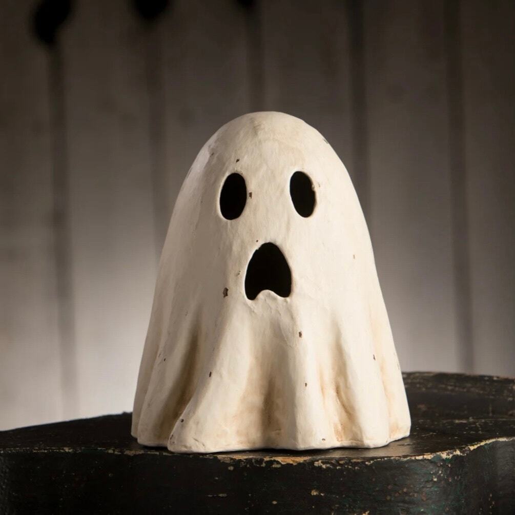 Bethany Lowe Scared Ghost Luminary Medium Paper Mache Halloween Figure Decor New