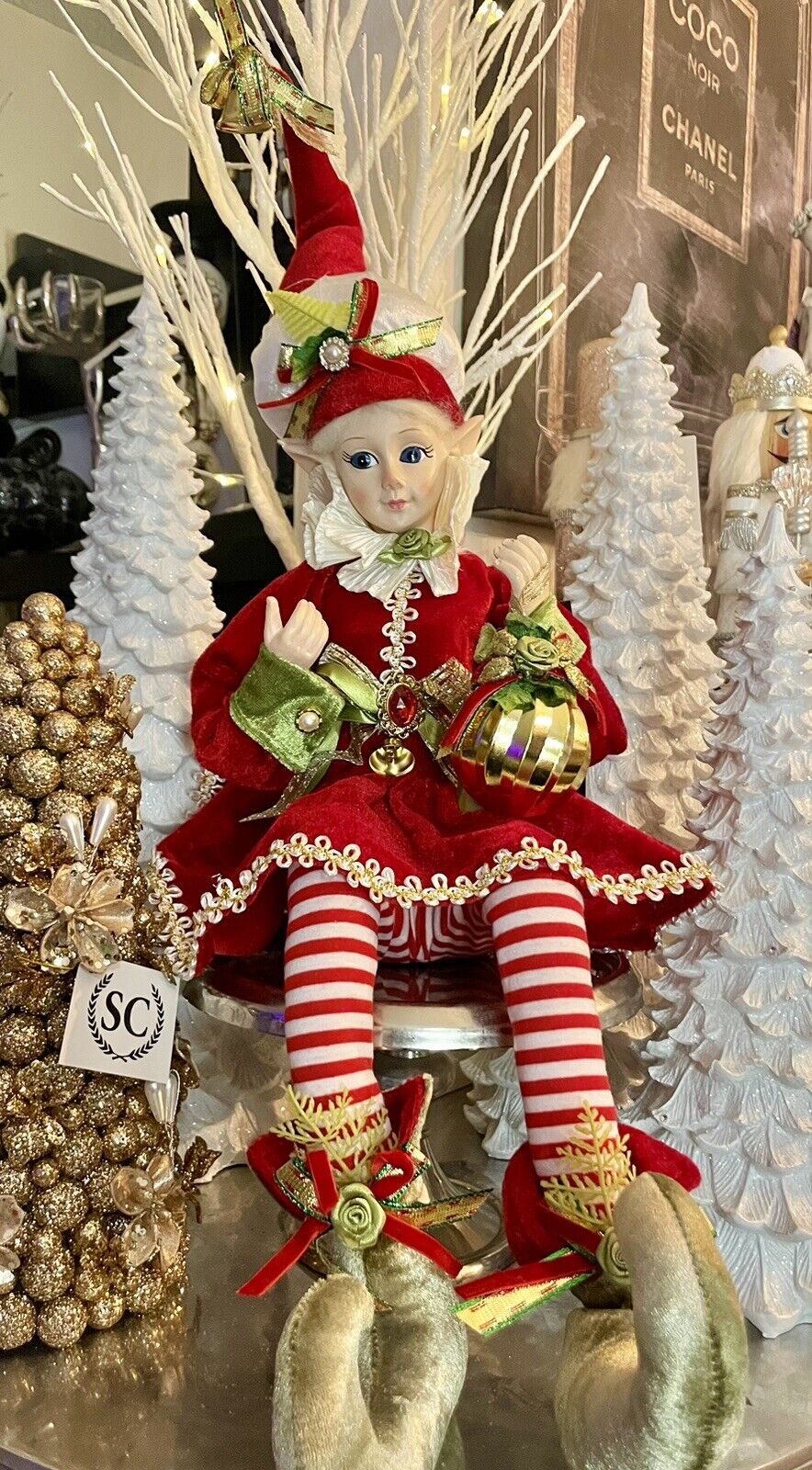 Christmas Fairy Elf Shelf Sitter 19” Posable Mantel Tabletop Decor W/Ornament