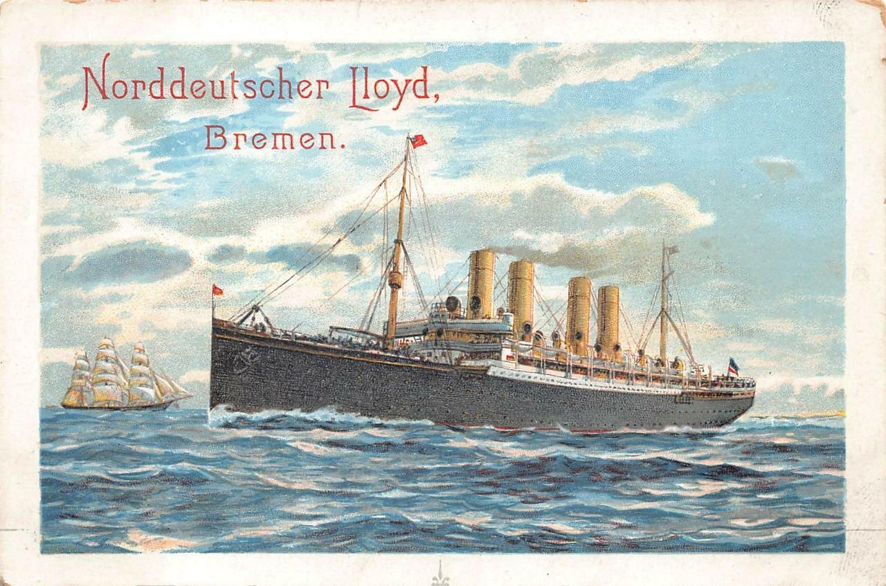 NORDDEUTSCHER LLOYD BREMEN SHIP ADVERTISING POSTCARD (c. 1905)