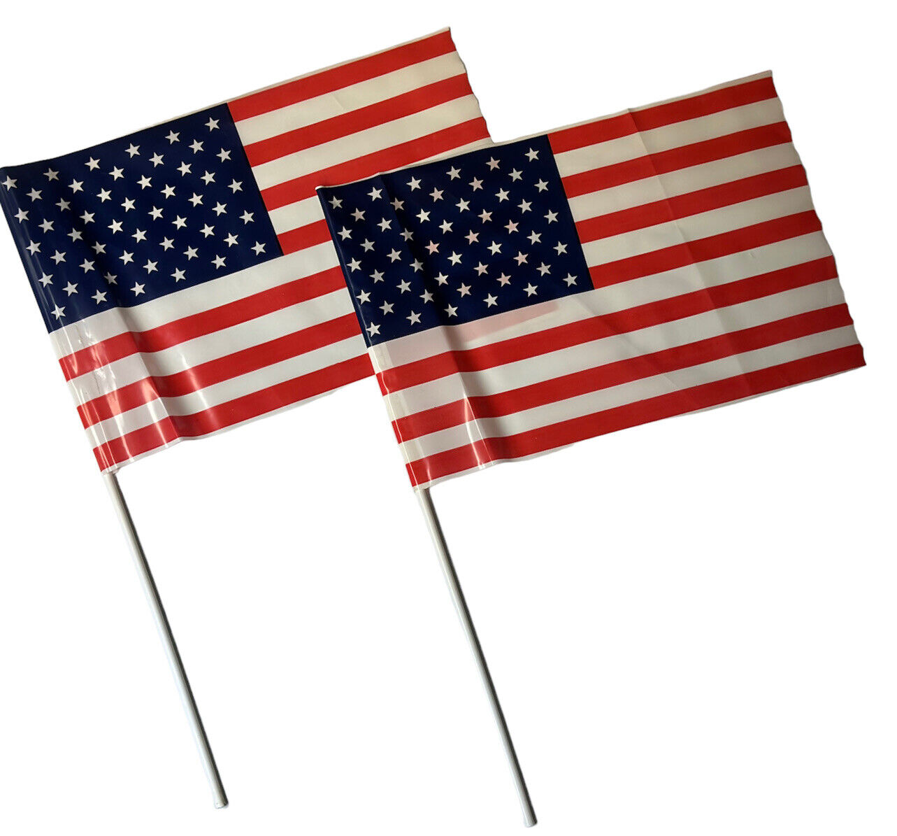 12 AMERICAN FLAGS w/ plastic pole. 11.5x8  USA bulk flags NEW