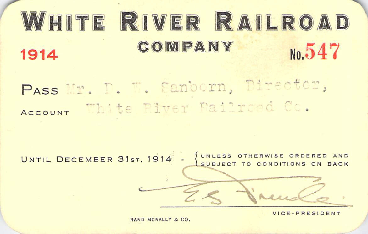 1914 WHITE RIVER LOW # 547  RAILROAD RR RWY RY RAILWAY PASS