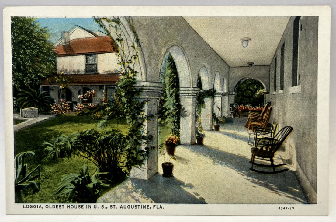Loggia, Oldest House in US, St. Augustine, Florida FL Vintage Postcard