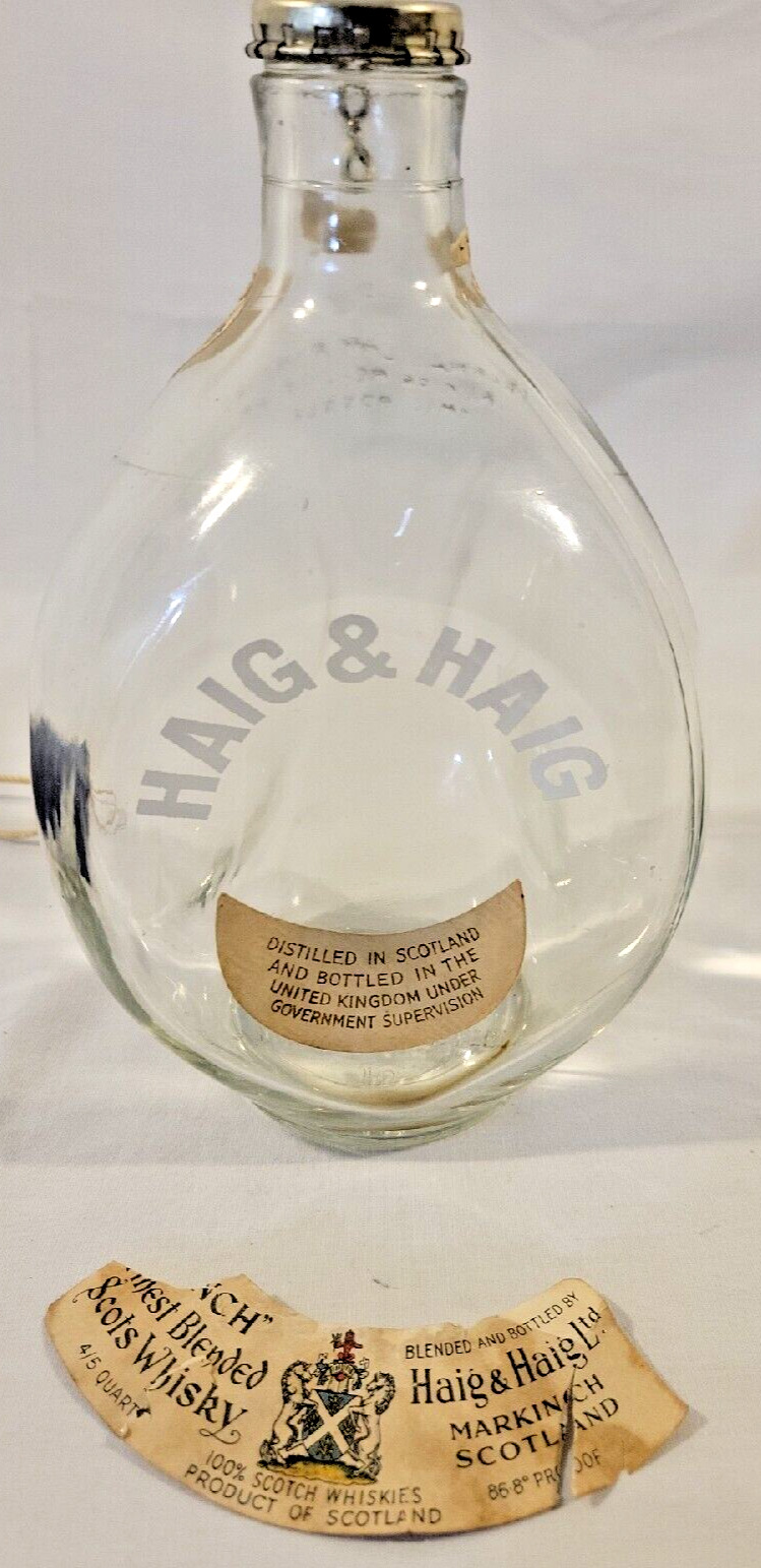 vintage haig and haig pinch scotch whiskey bottle with cap labels bag preowned