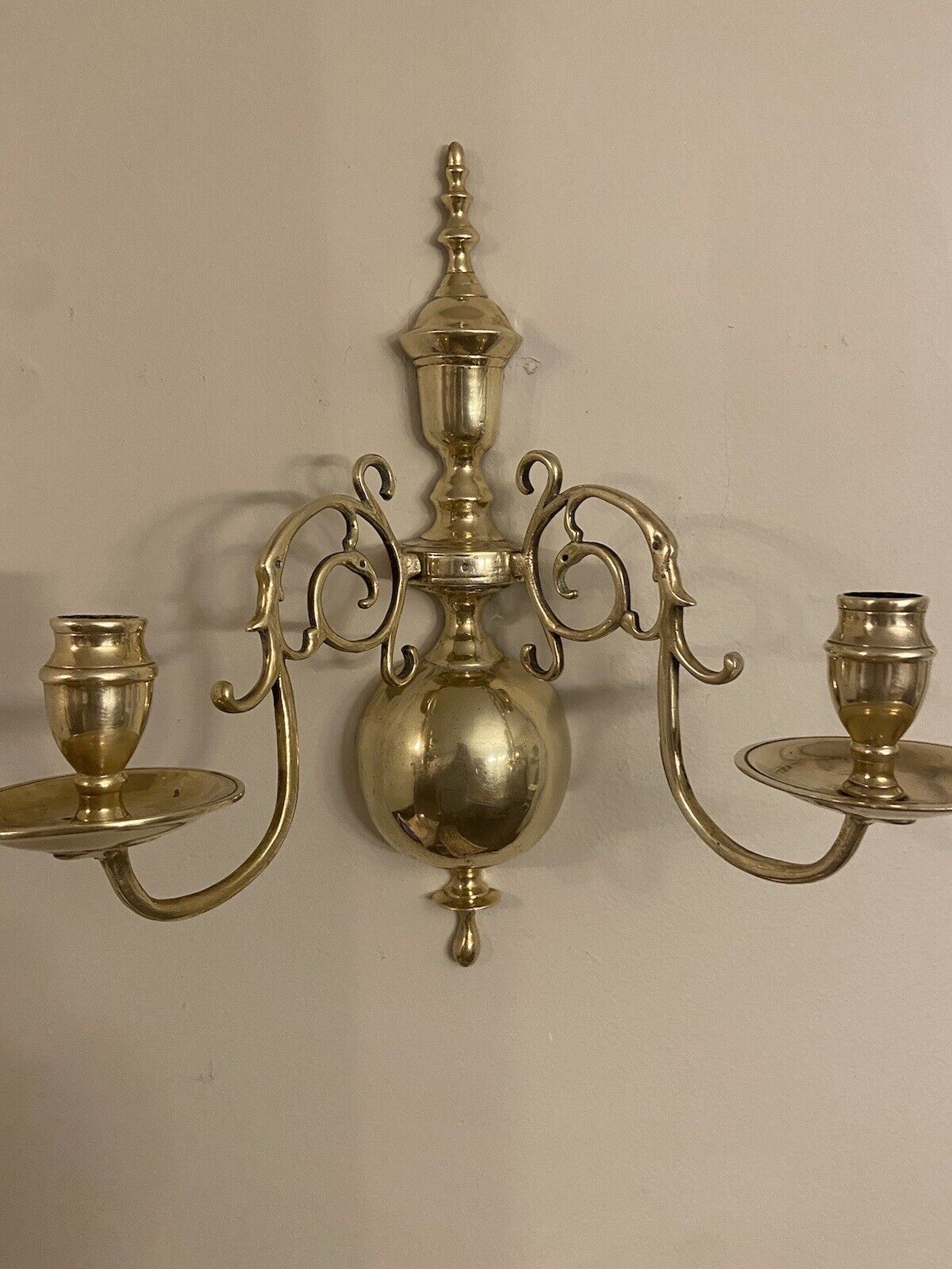 MCM 15”Ornate Double Candelabra Solid Brass Wall Mount Sconce Hollywood Regency