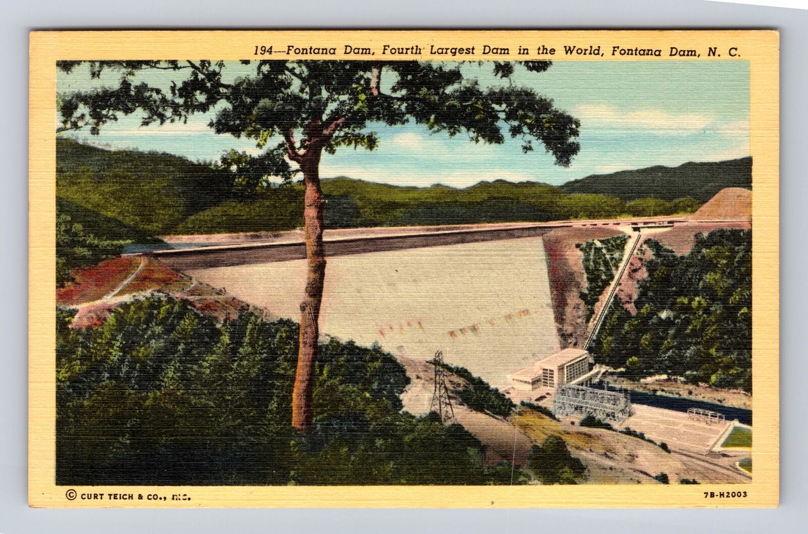 Fontana Dam NC-North Carolina, Fontana Dam, Fourth Largest Dam Vintage Postcard