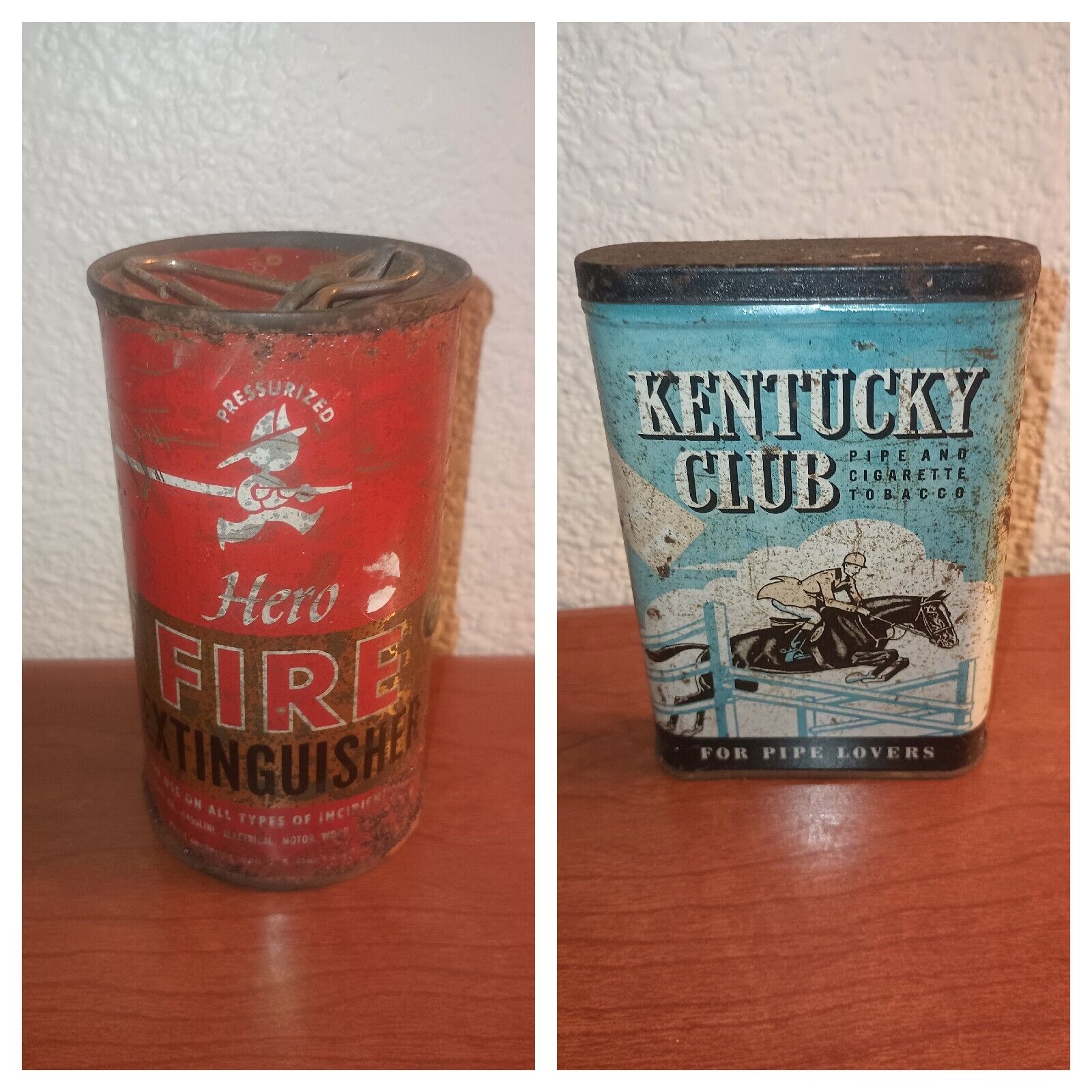 Vintage Tin Metal Can Fire Extinguisher Metal Kentucky Club Cigarette Tobacco