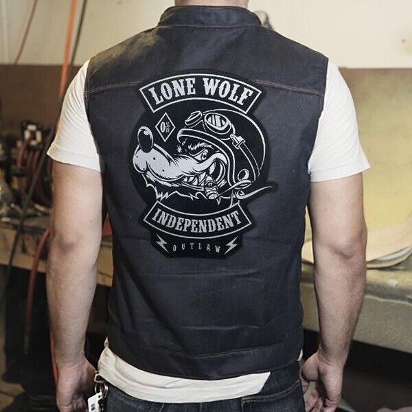 LONE WOLF Independent Outlaw BIKER Patch BIG SIZE Iron-On Patch for Jacket