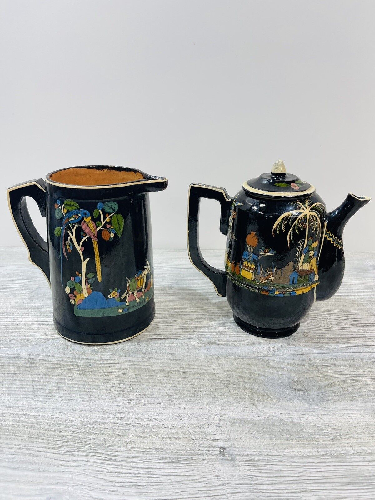 Rare Vintage c1930\'s Mexican Tlaquepaque Pottery Pitcher Tea Coffee Pot W/Lid