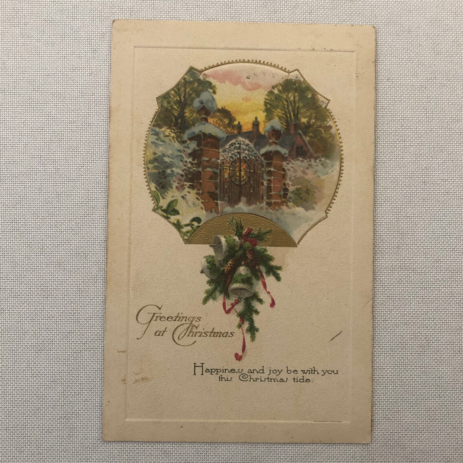 Christmas Postcard Post Card Vintage Embossed Antique Posted 1924