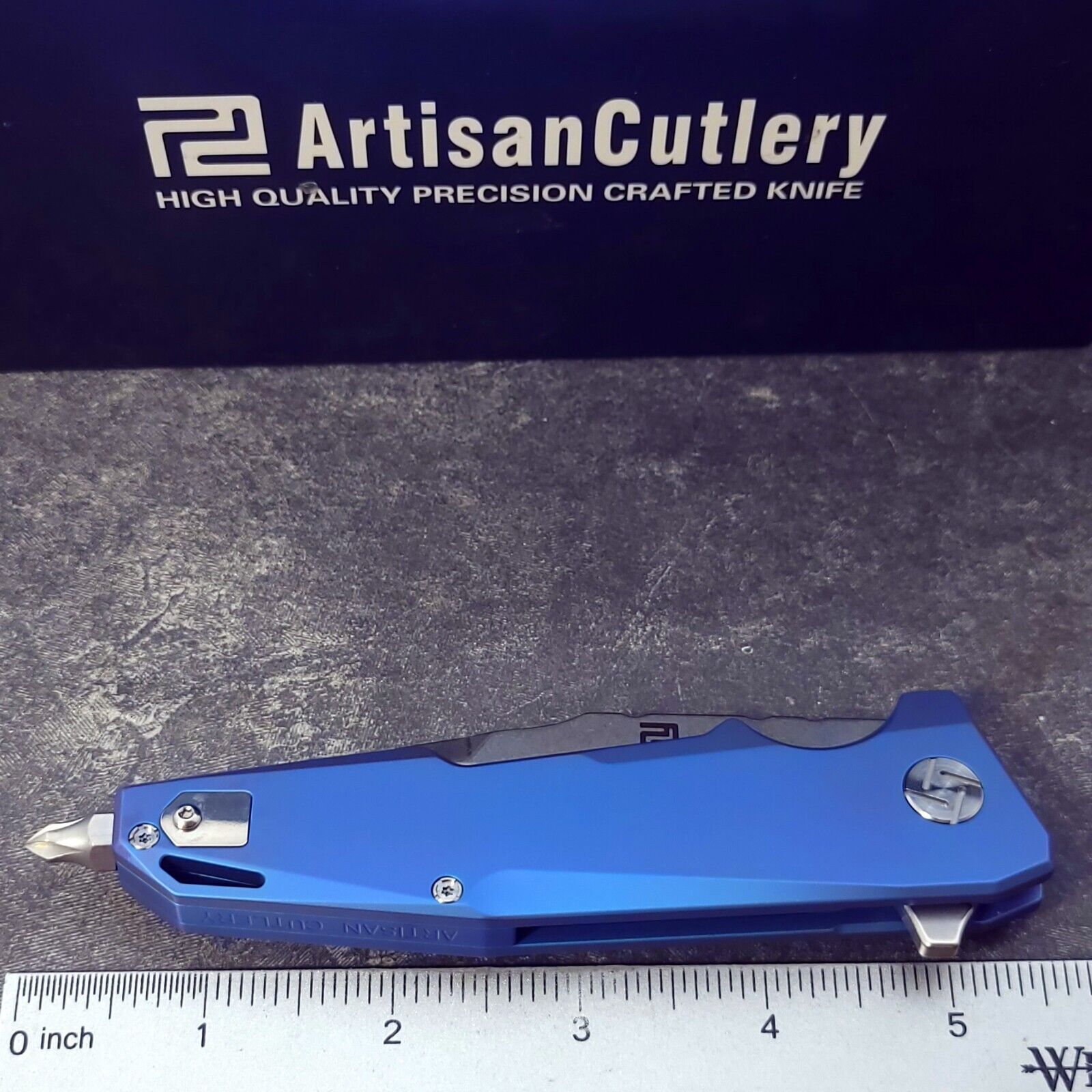 Artisan Cutlery Knife Predator Tactical Frame Lock Blue Smooth Titanium Handle